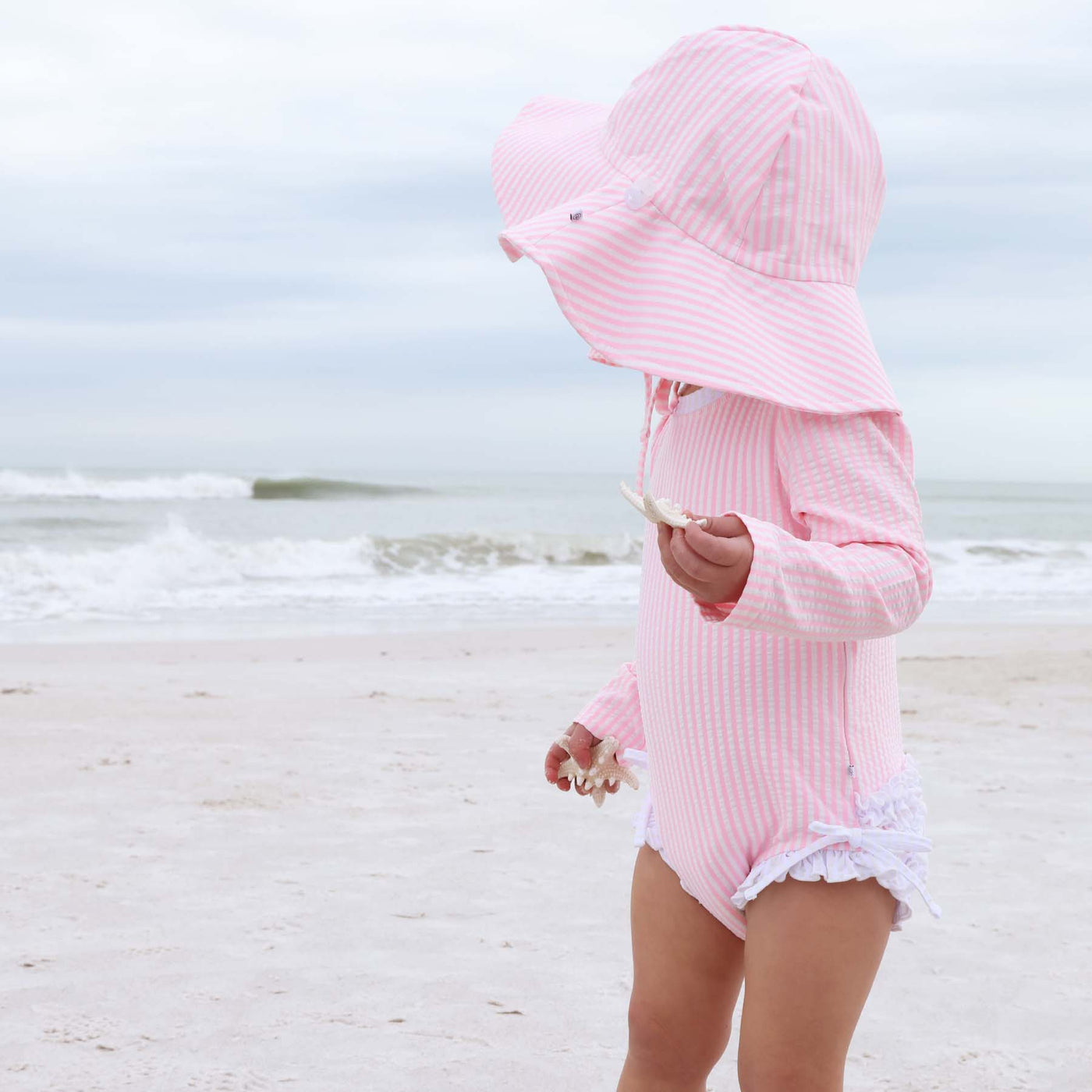 kids beach hat pink seersucker