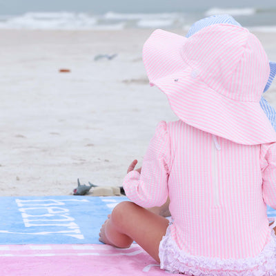 pink seersucker beach hat for babies, toddlers & kids 