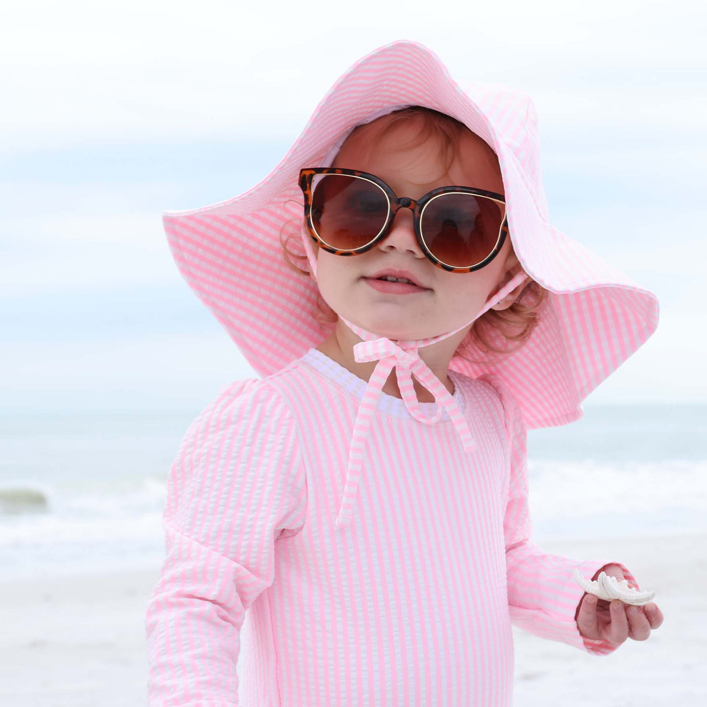 rash guard swimsuit with ruffle bottom for babies pink seersucker 