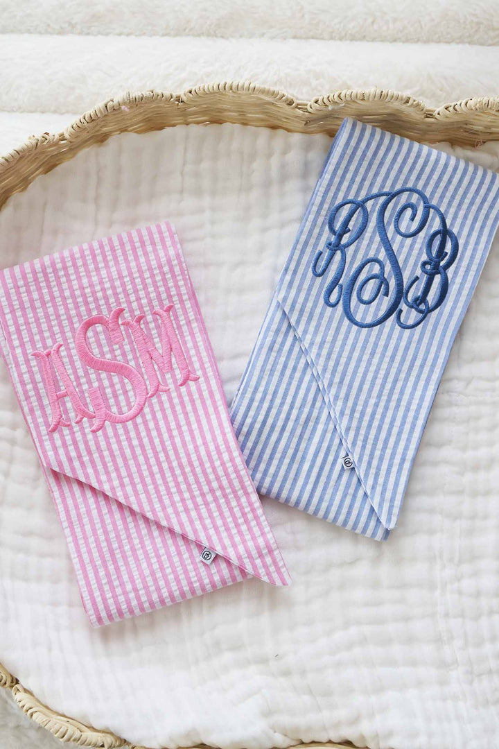 blue seersucker newborn bow sashes 