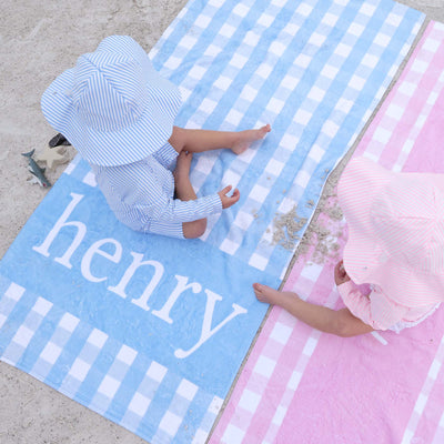 seersucker beach towel for babies personalized pink and blue 