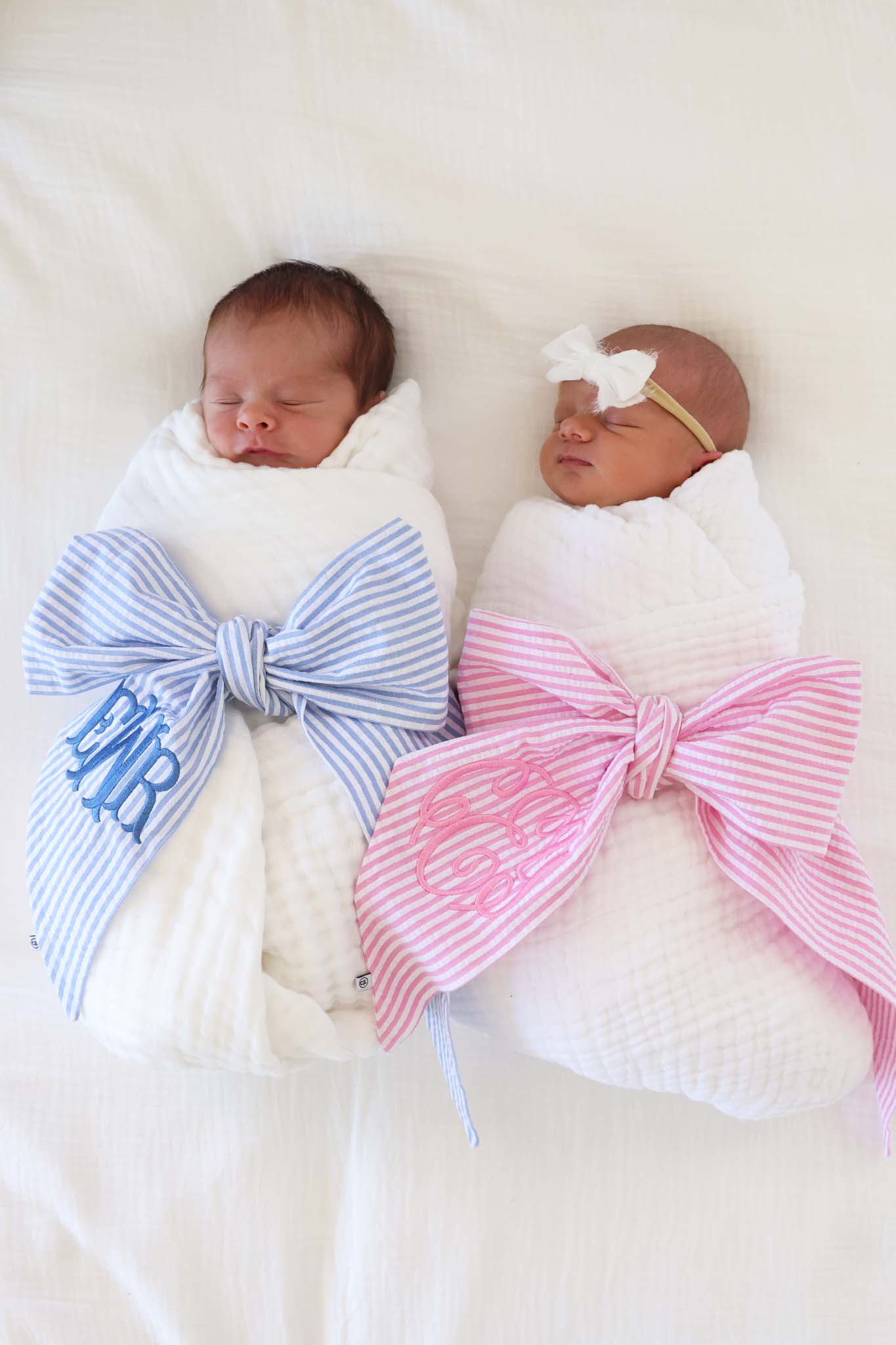 Personalized Newborn Bow Sash | Seersucker