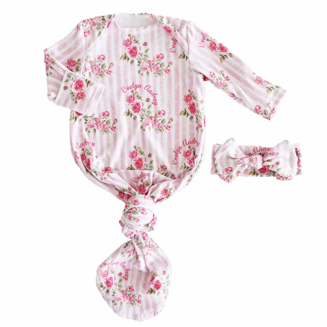 shabby chic knot gown and headwrap set for newborn girls 