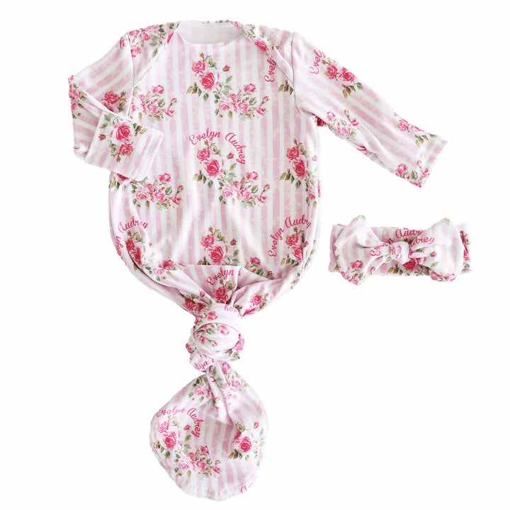 shabby chic knot gown and headwrap set for newborn girls 