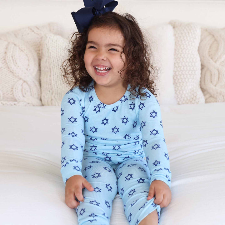 shalom snuggles two piece pajama set for kids light blue and navy