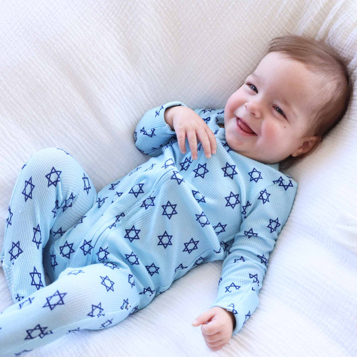 shalom snuggled blue hanukkah baby footie sibling matching 