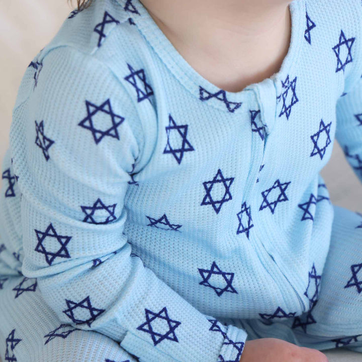 two-way zipper hanukkah baby footie blue