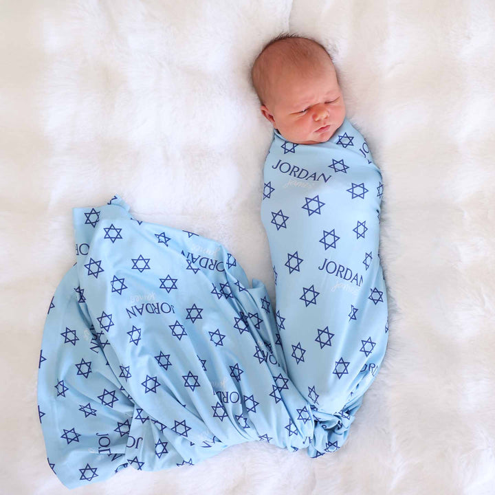 shalom snuggled personalized hanukkah swaddle blanket 