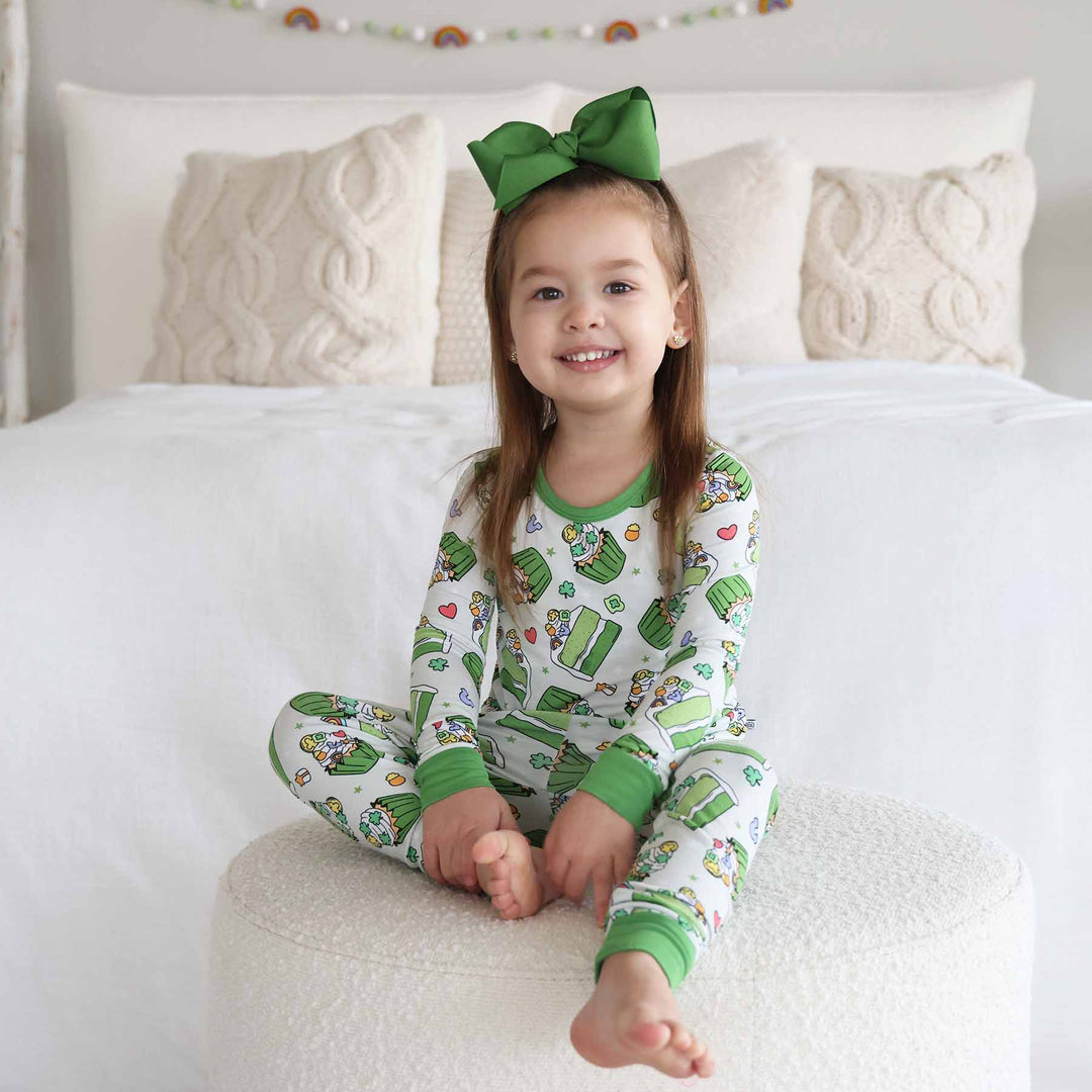 bamboo two piece pajama set for girls shamrock sweets