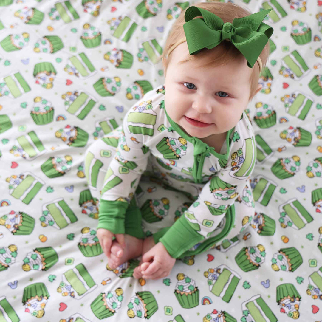 green ribbon bow headband for baby girls 