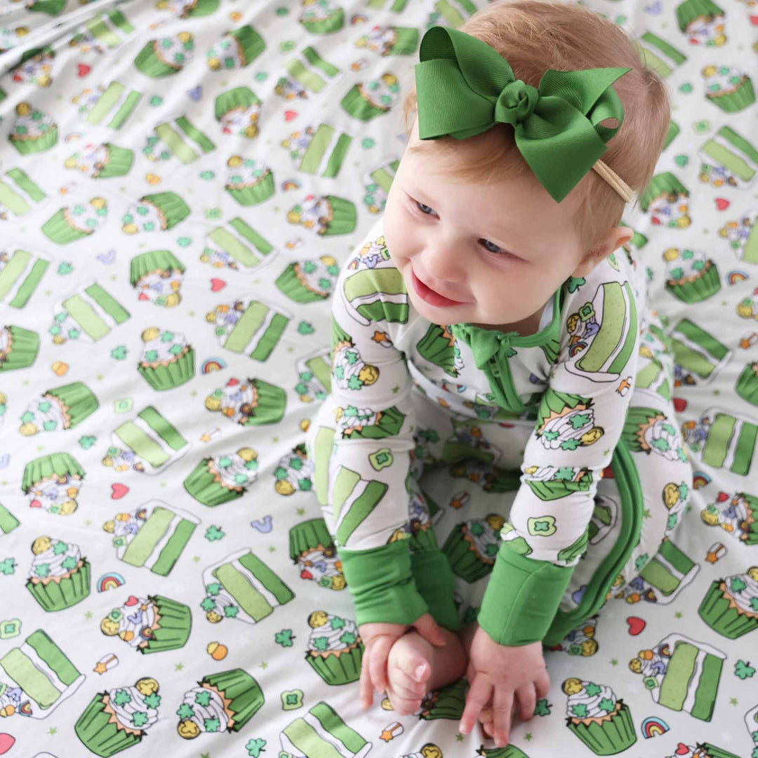St. patrick's day green ribbon bow headband for girls