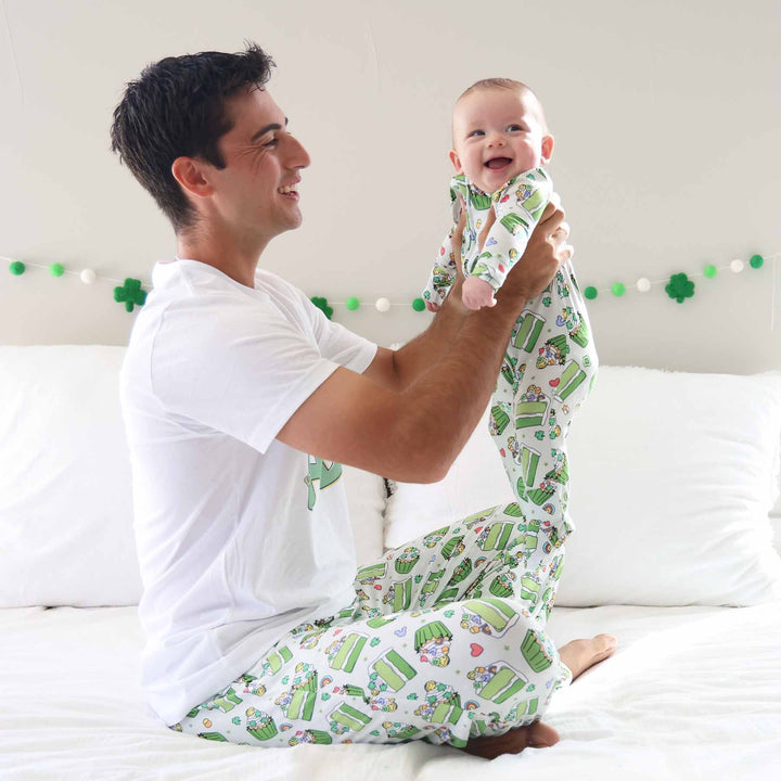 dad and son matching st. patrick's day pajamas 