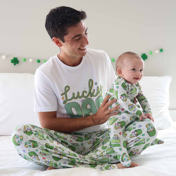 st. patrick's day adult jogger pajama pants with a baby zipper footie 