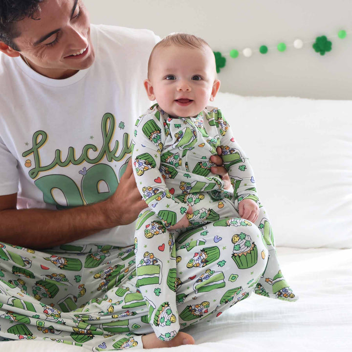 cake and cupcake st. patrick's day footie pajama with matching pajama pants 