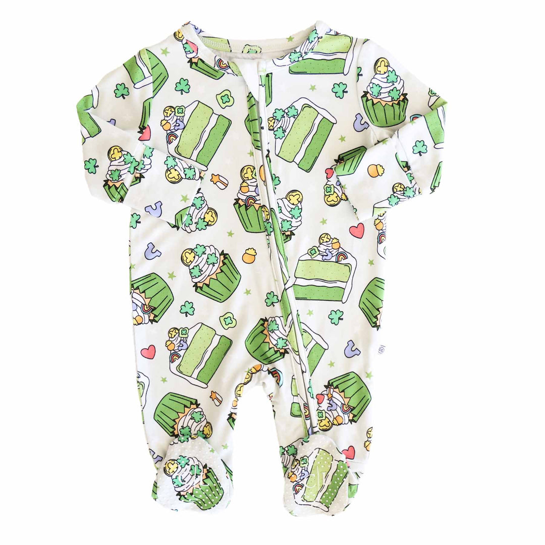 shamrock sweets bamboo zipper footie for babies 