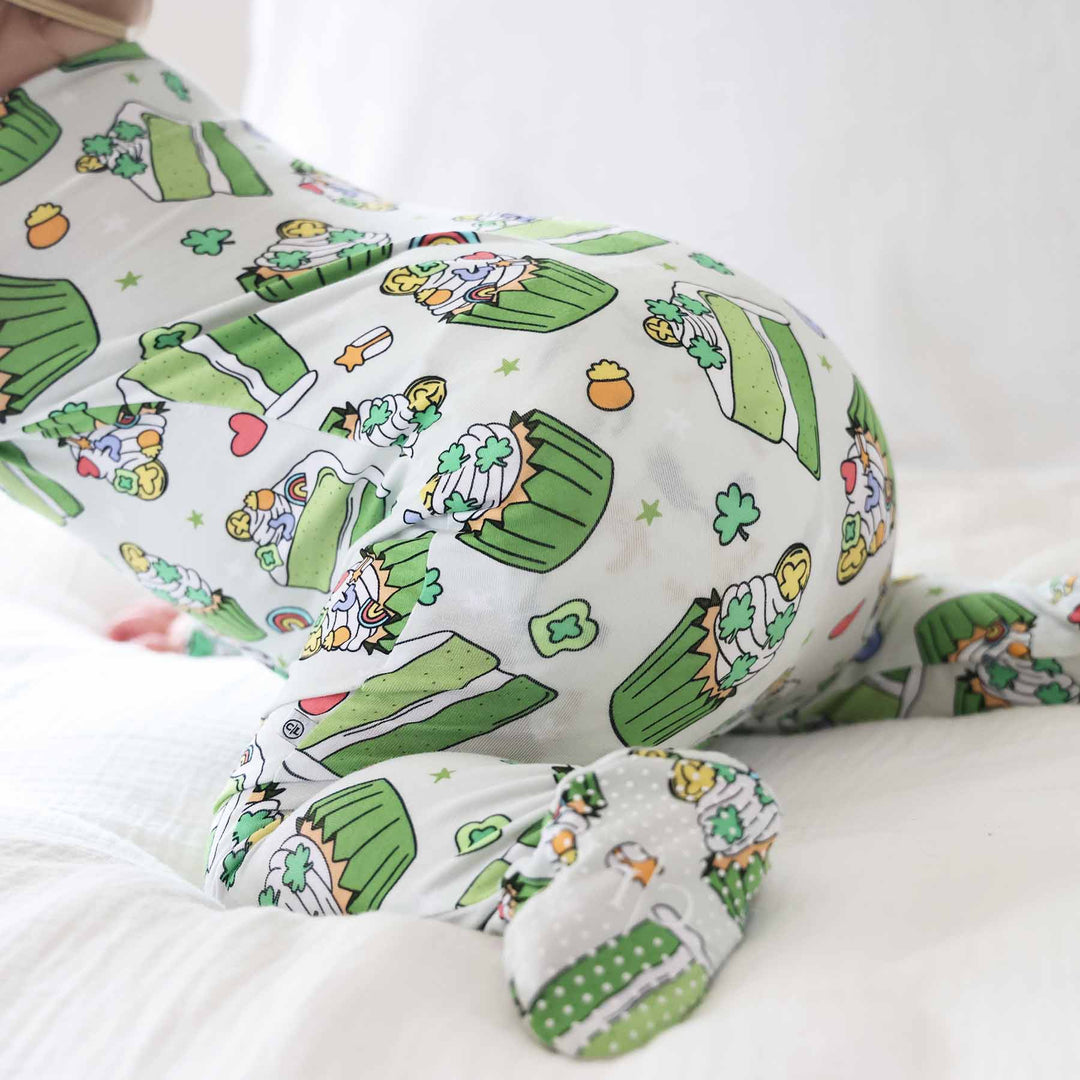 closeup of shamrock sweets st. patrick's day family matching pajamas 