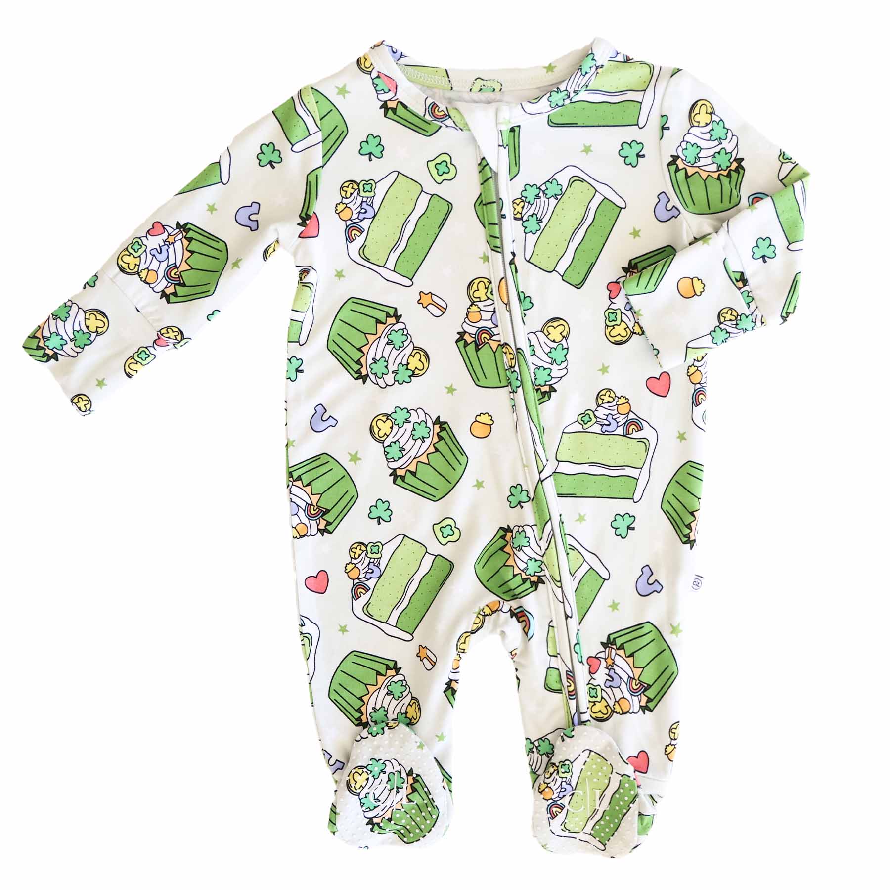 shamrock sweets st. patrick's day bamboo zipper footie