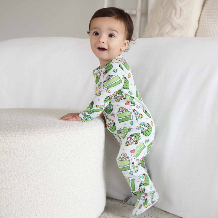 baby zipper footie shamrock sweets