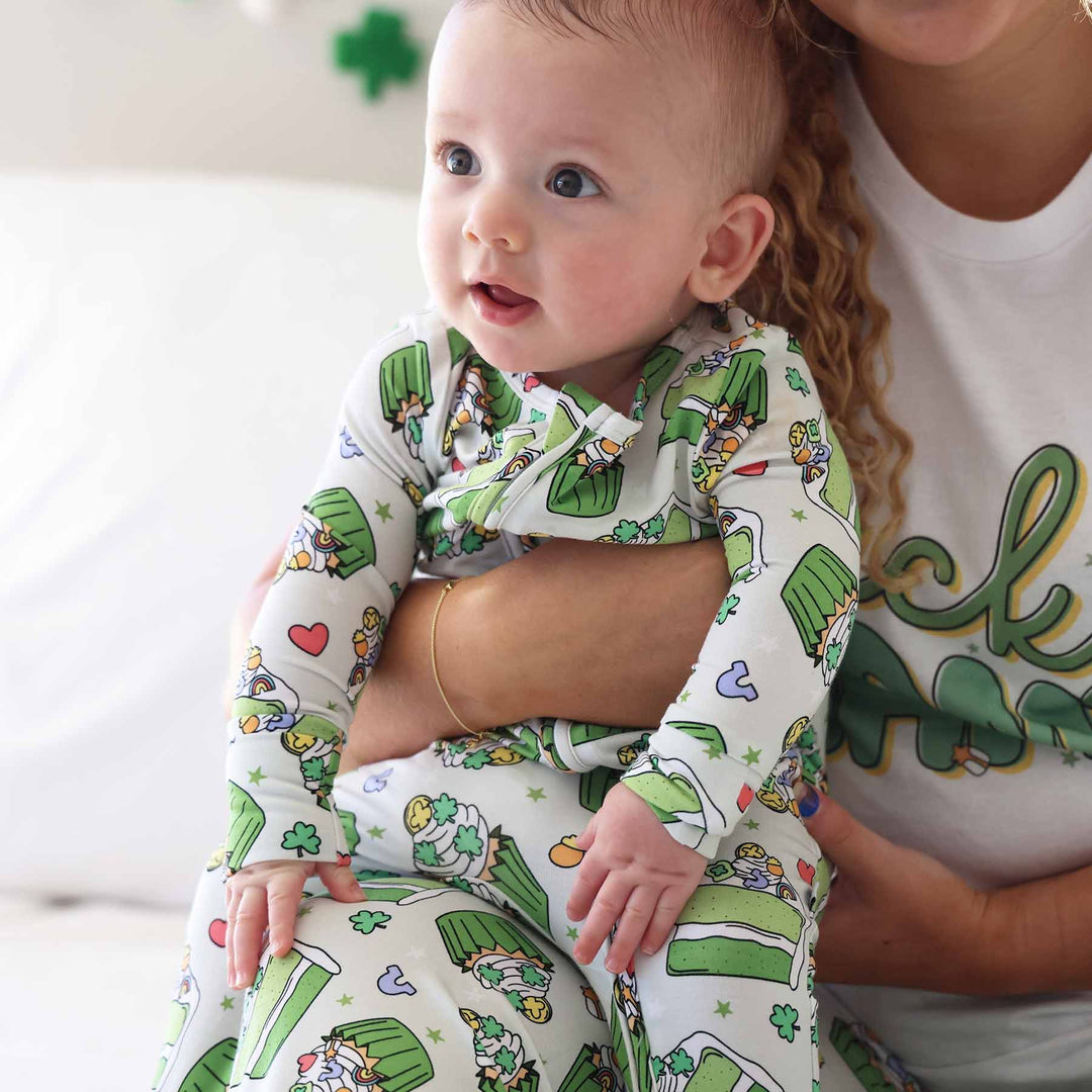 gender neutral st. patrick's day footie pajama long sleeve 