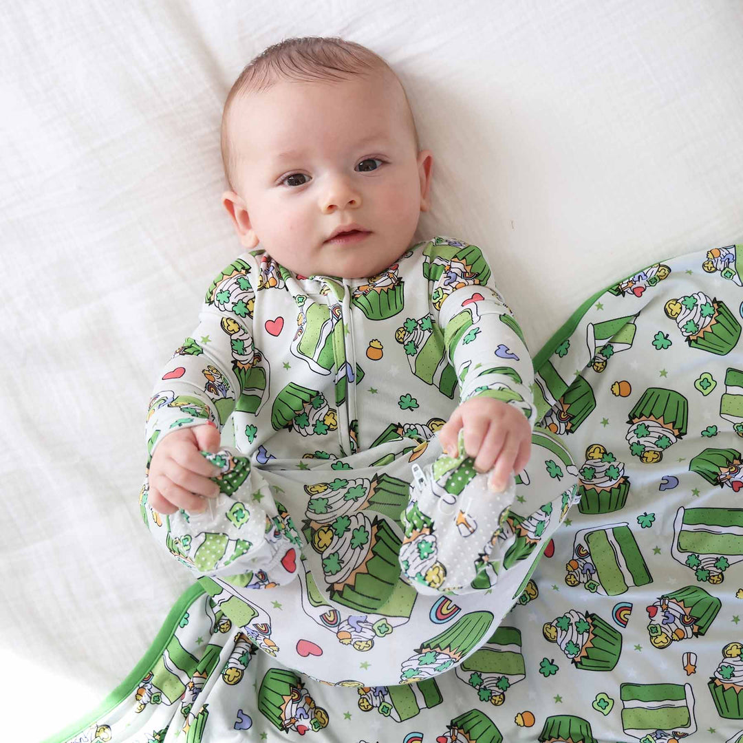 gripped footie pajama for babies for st. patrick's day 