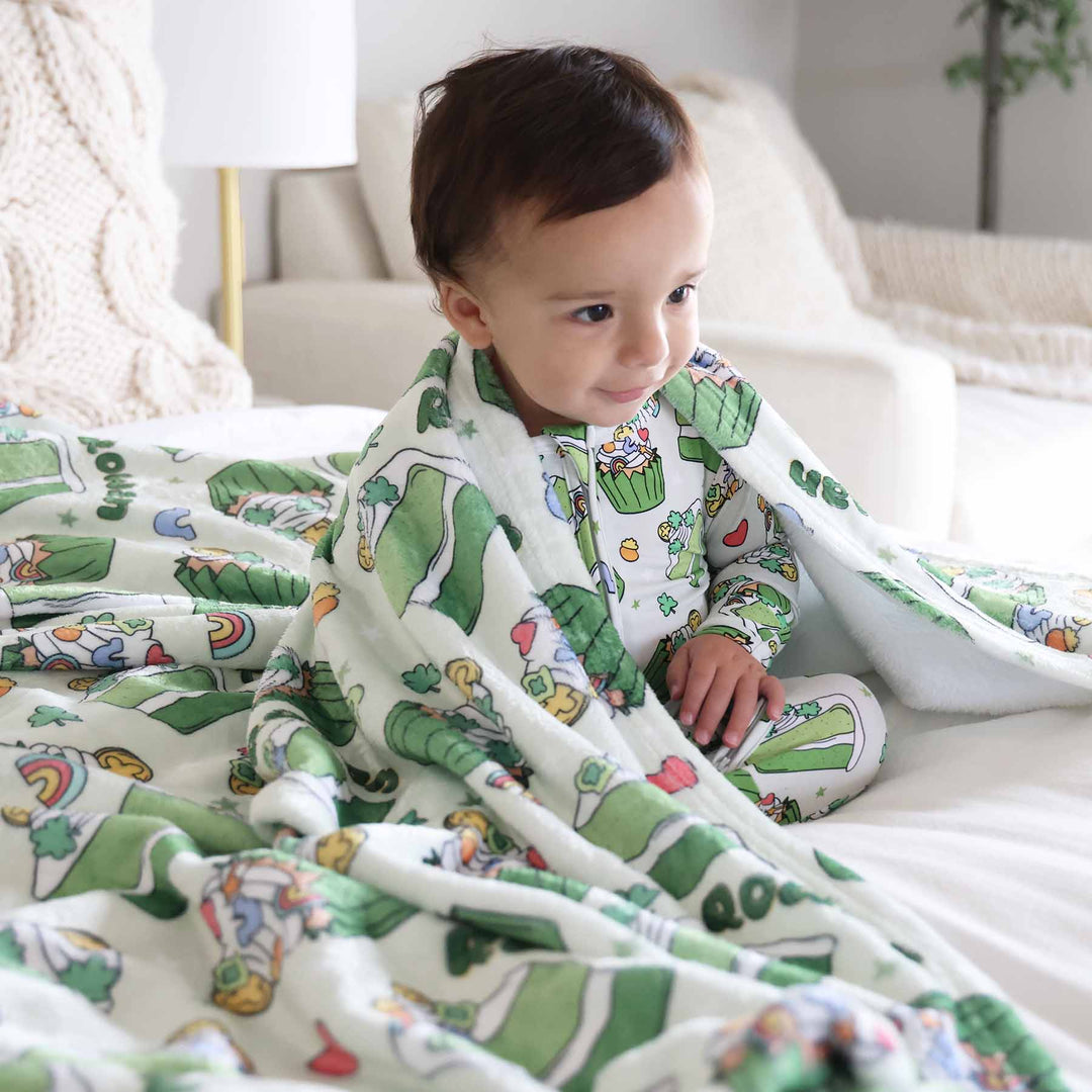 shamrock sweets personalized blanket for kids with green dessert 