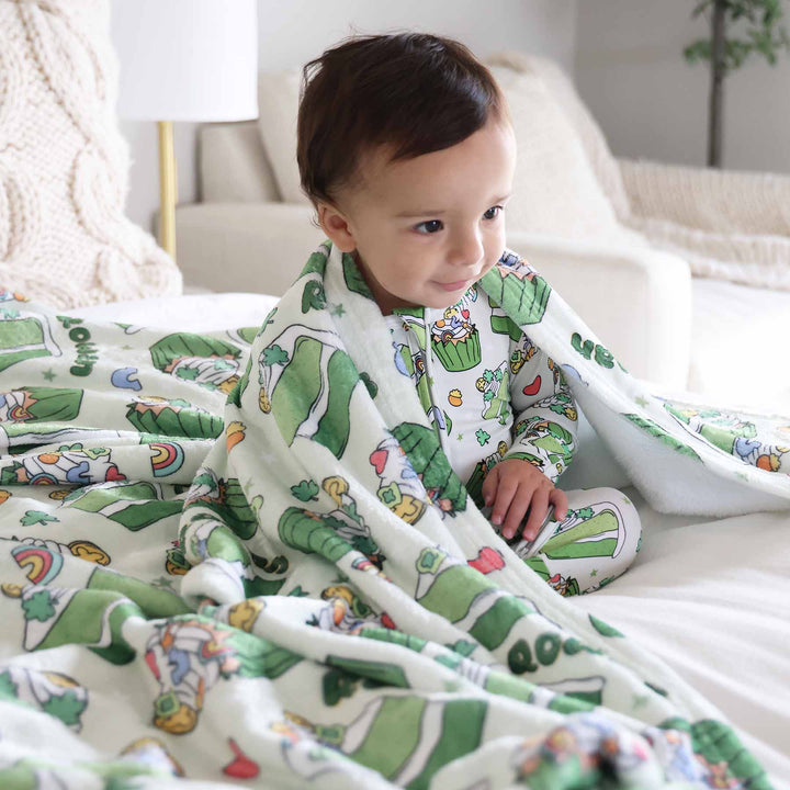 shamrock sweets personalized blanket for kids with green dessert 