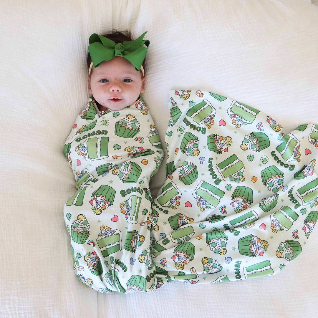 shamrock sweets personalized swaddle blanket 