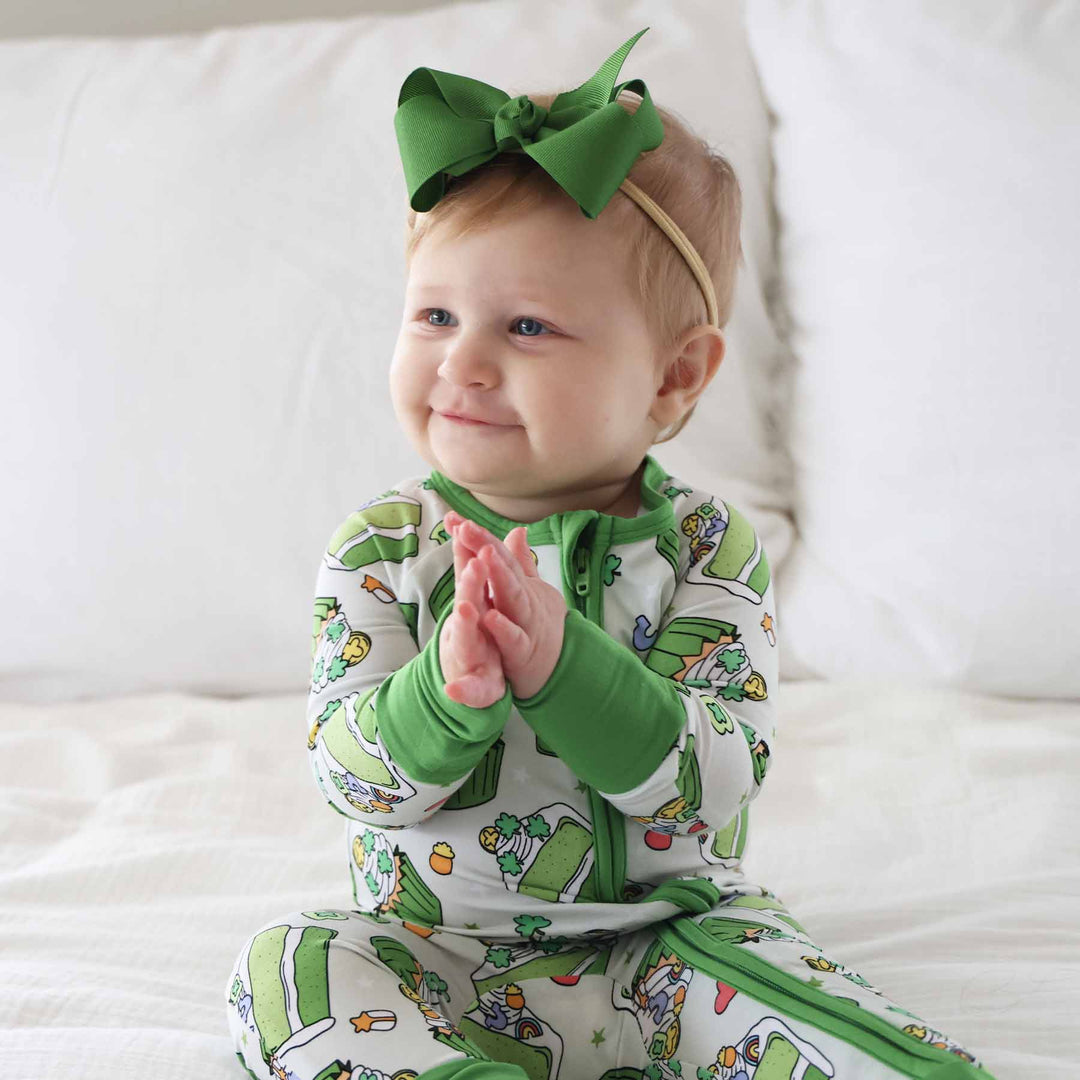 green cake and cupcake bamboo viscose convertible zip romper 