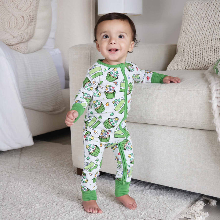 shamrock sweets convertible zip romper pajama for babies and toddlers 