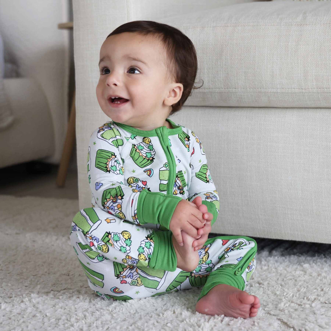 shamrock sweets baby zip romper 