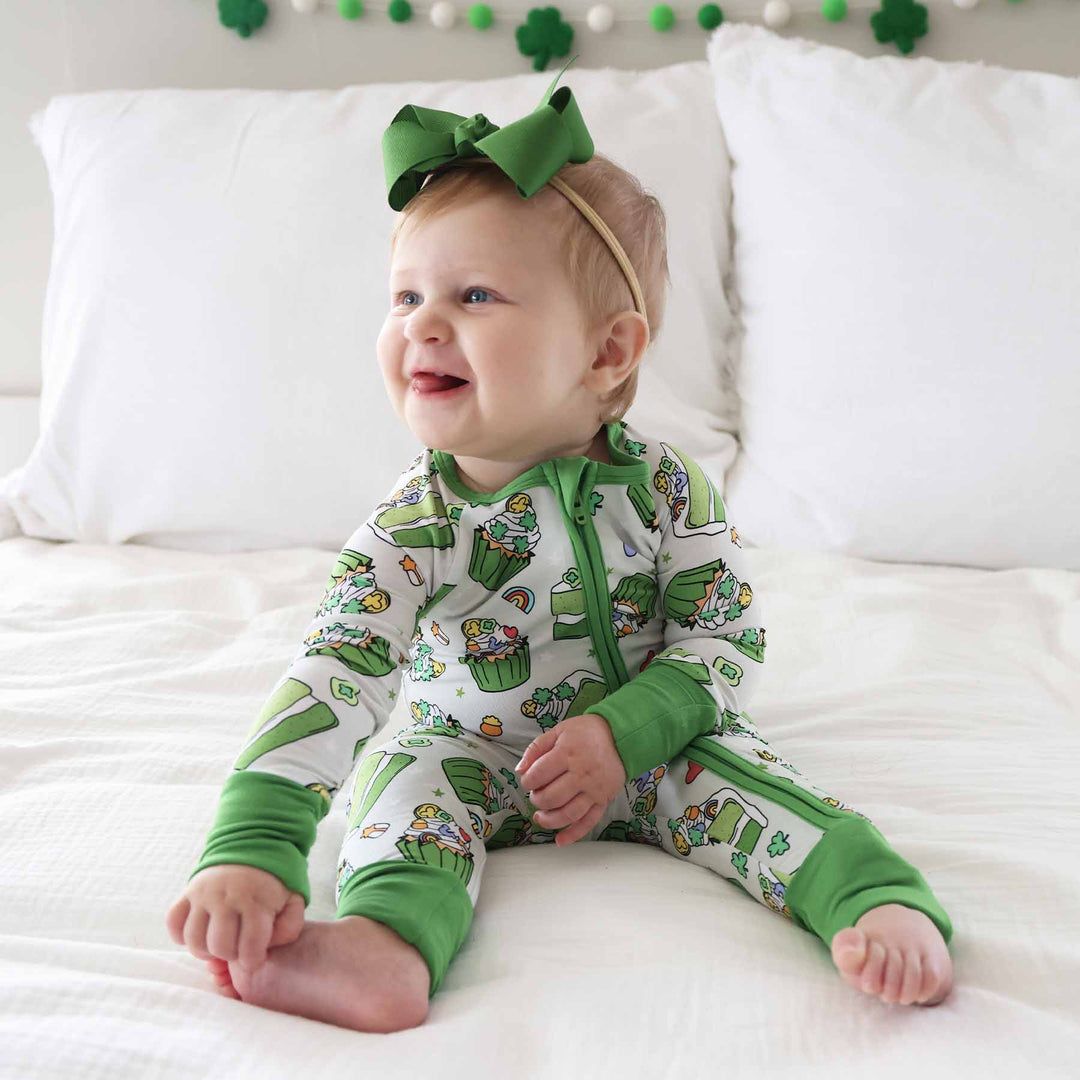 cake and cupcake bamboo zip romper for babies and toddlers 