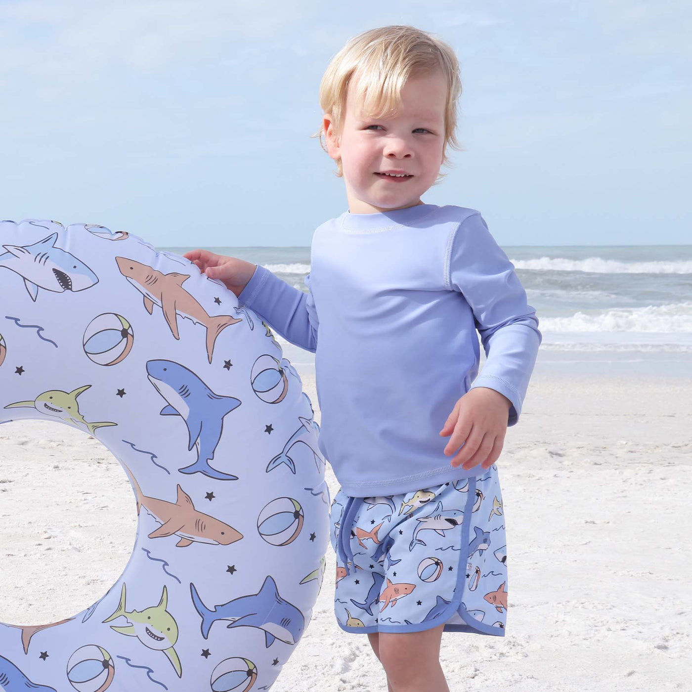 swim trunks for babies and kids blue with sharks