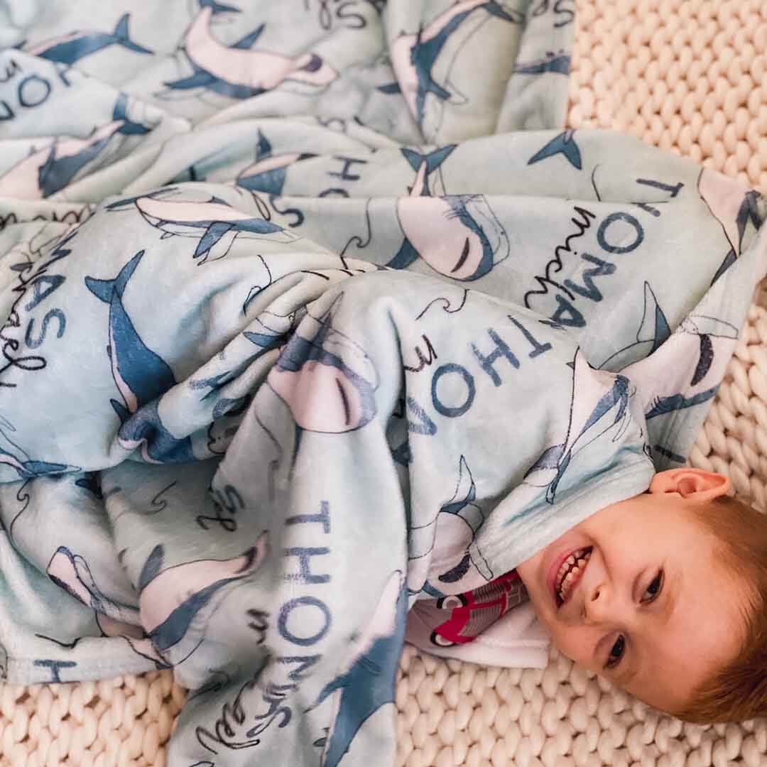 shark blanket for kids personalized with name 