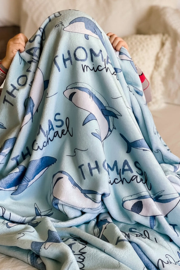 personalized shark toddler blanket 