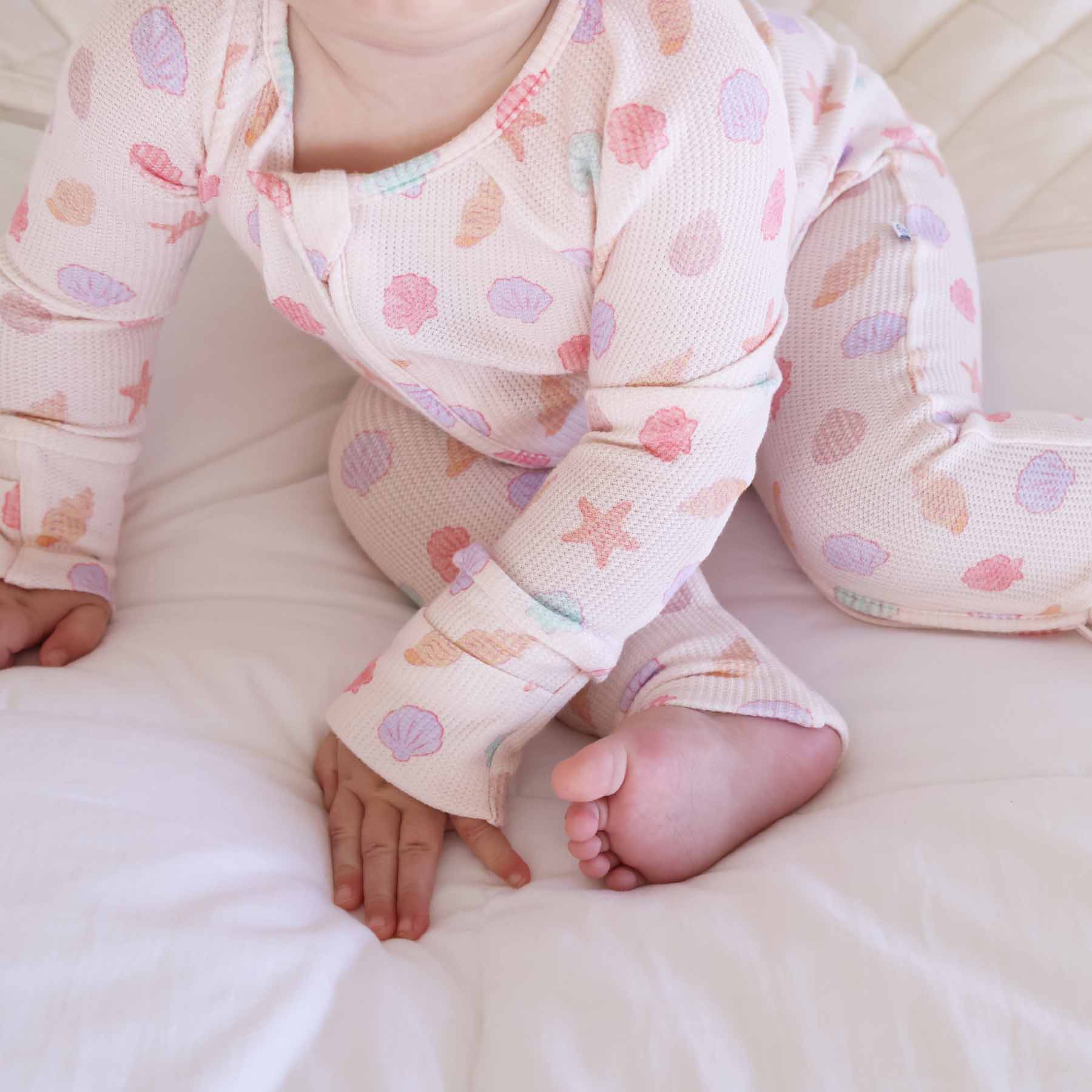 Saltwater Shells Bamboo Waffle Convertible Zip Romper | Caden Lane