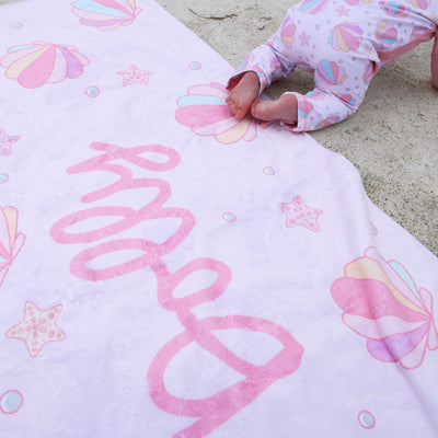 personalized seashell beach towel for kids 