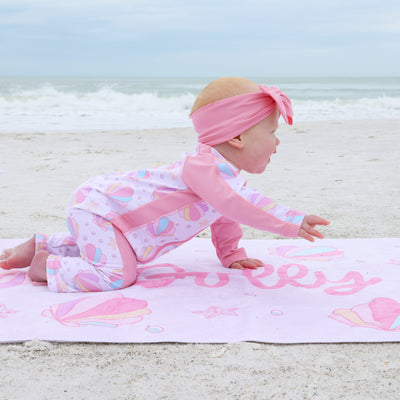 kids beach towel personalized pink seashell 