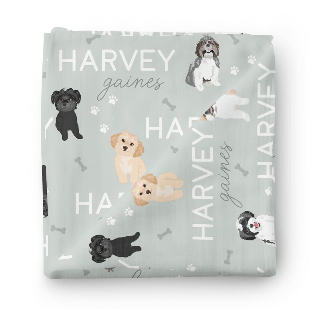 sage personalized baby name swaddle blanket with shih tzus