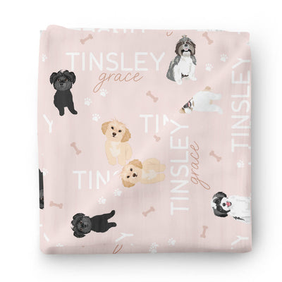 shih tzu baby swaddle personalized with name pink 