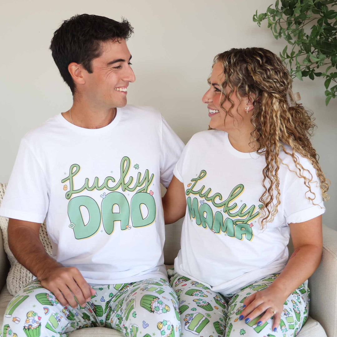 lucky dad and lucky mama st. patrick's day graphic tees