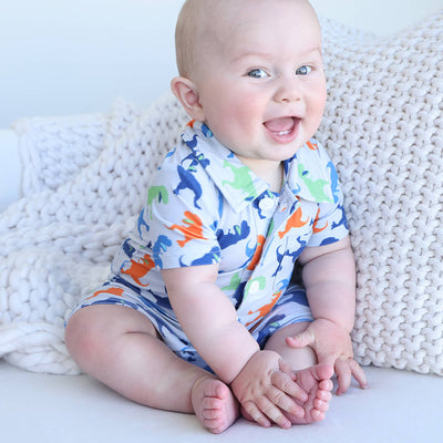 trex collared romper for baby boy 
