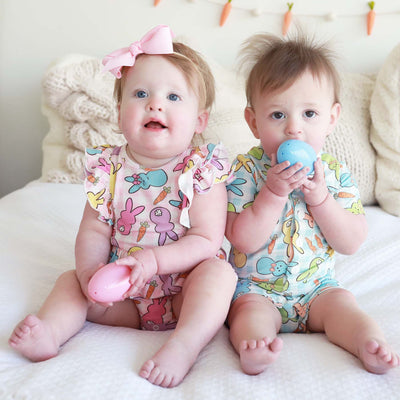 easter ruffle bubble and button romper matching sibling outfits for easter