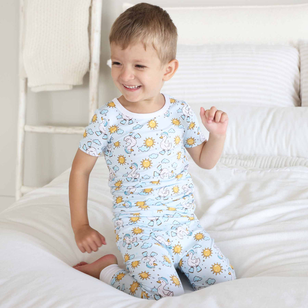 kids two piece pajama set silly goose blue 