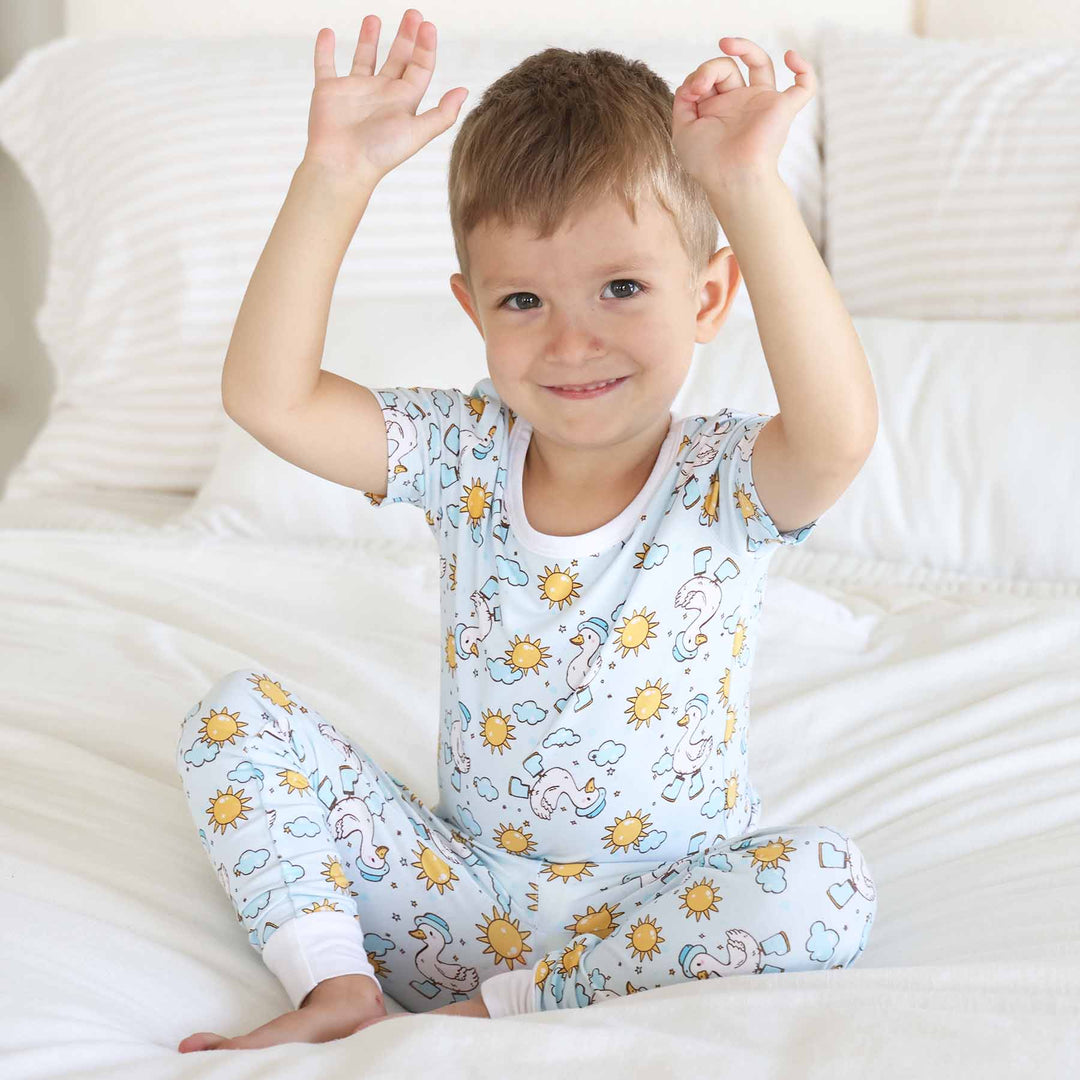 silly goose blue two piece pajama set for boys 