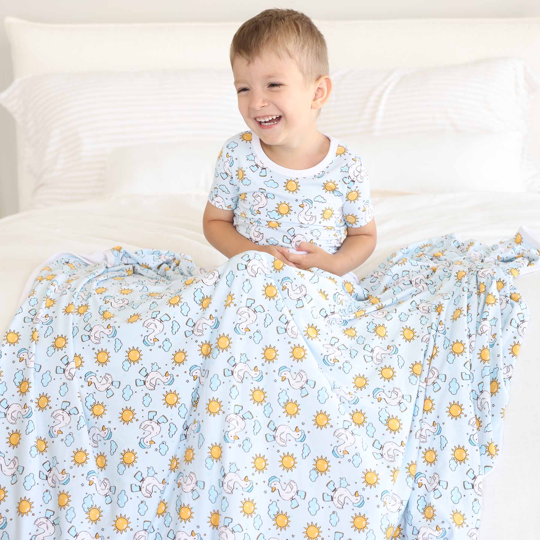 Silly Goose Double Sided Bamboo Blanket | Blue