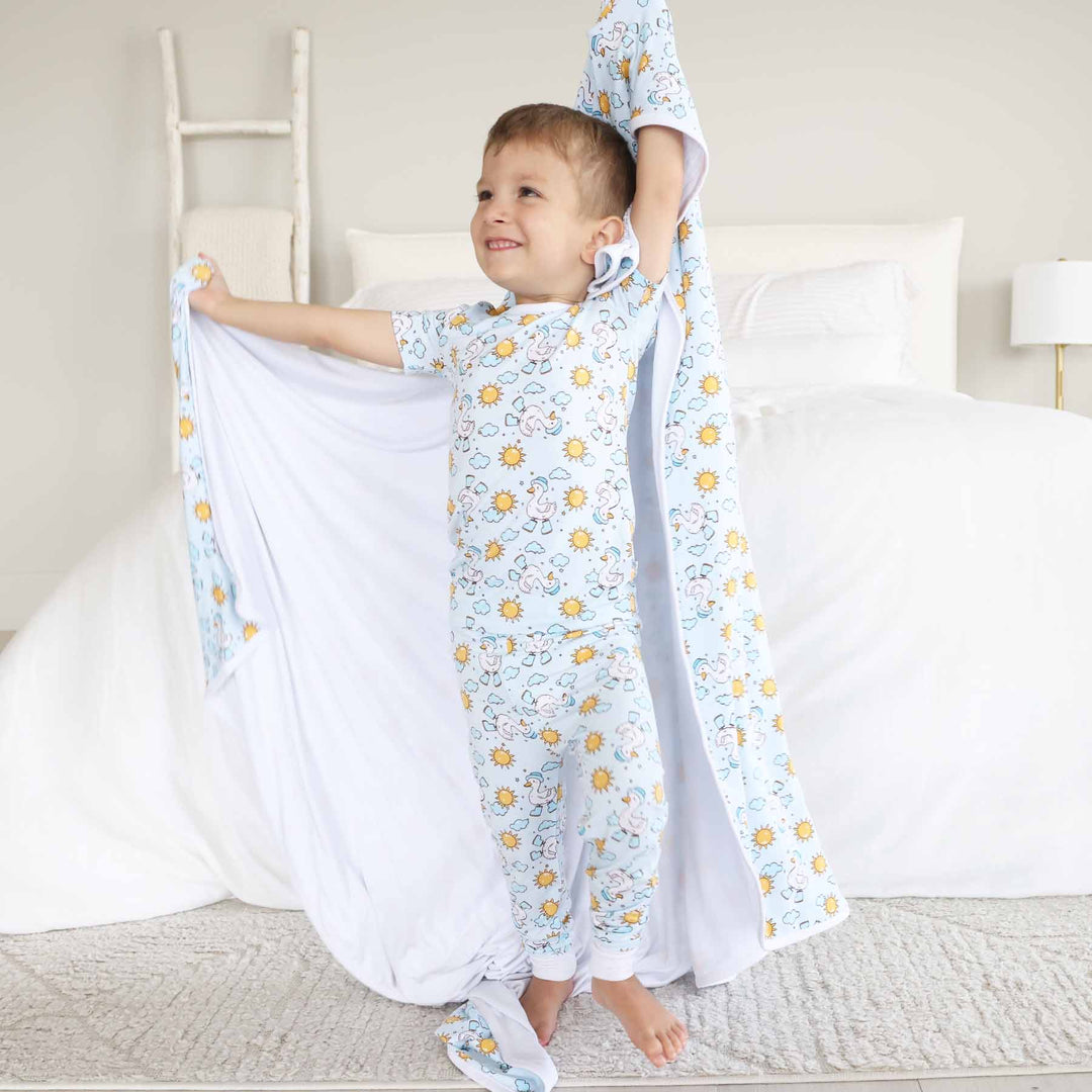 double sided bamboo blanket for kids silly goose blue 