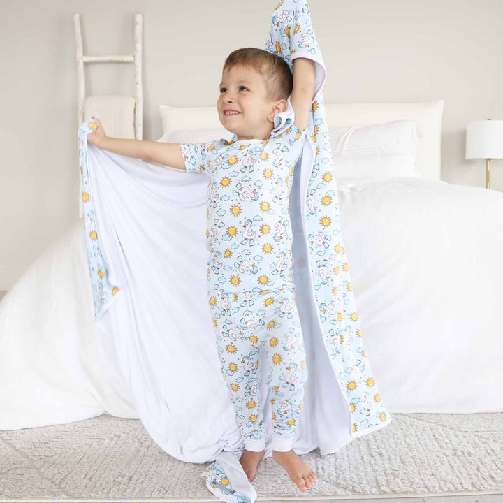 double sided bamboo blanket for kids silly goose blue 