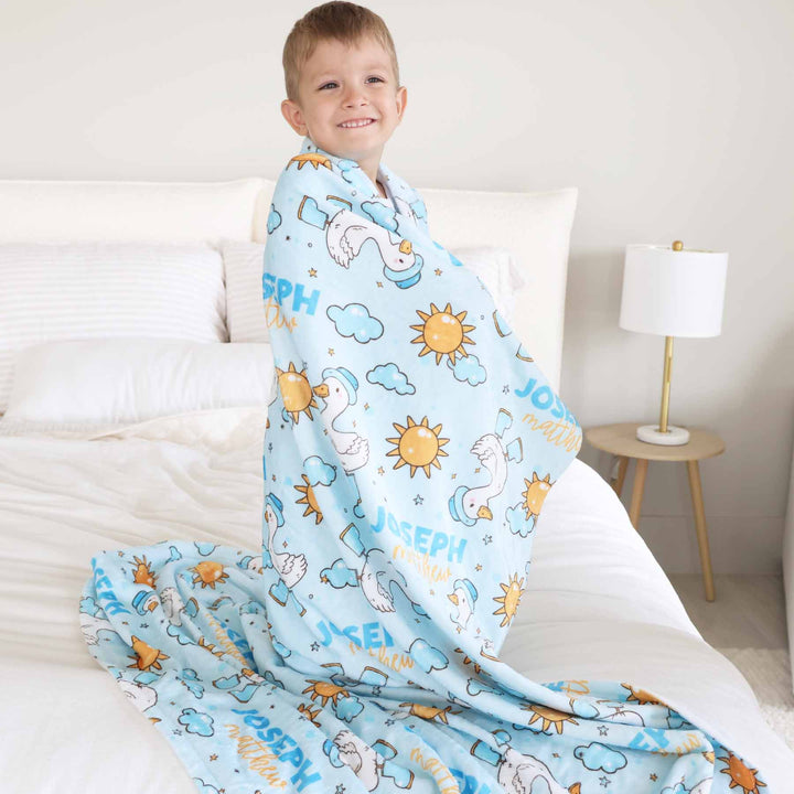 silly goose blue personalized blanket for kids 