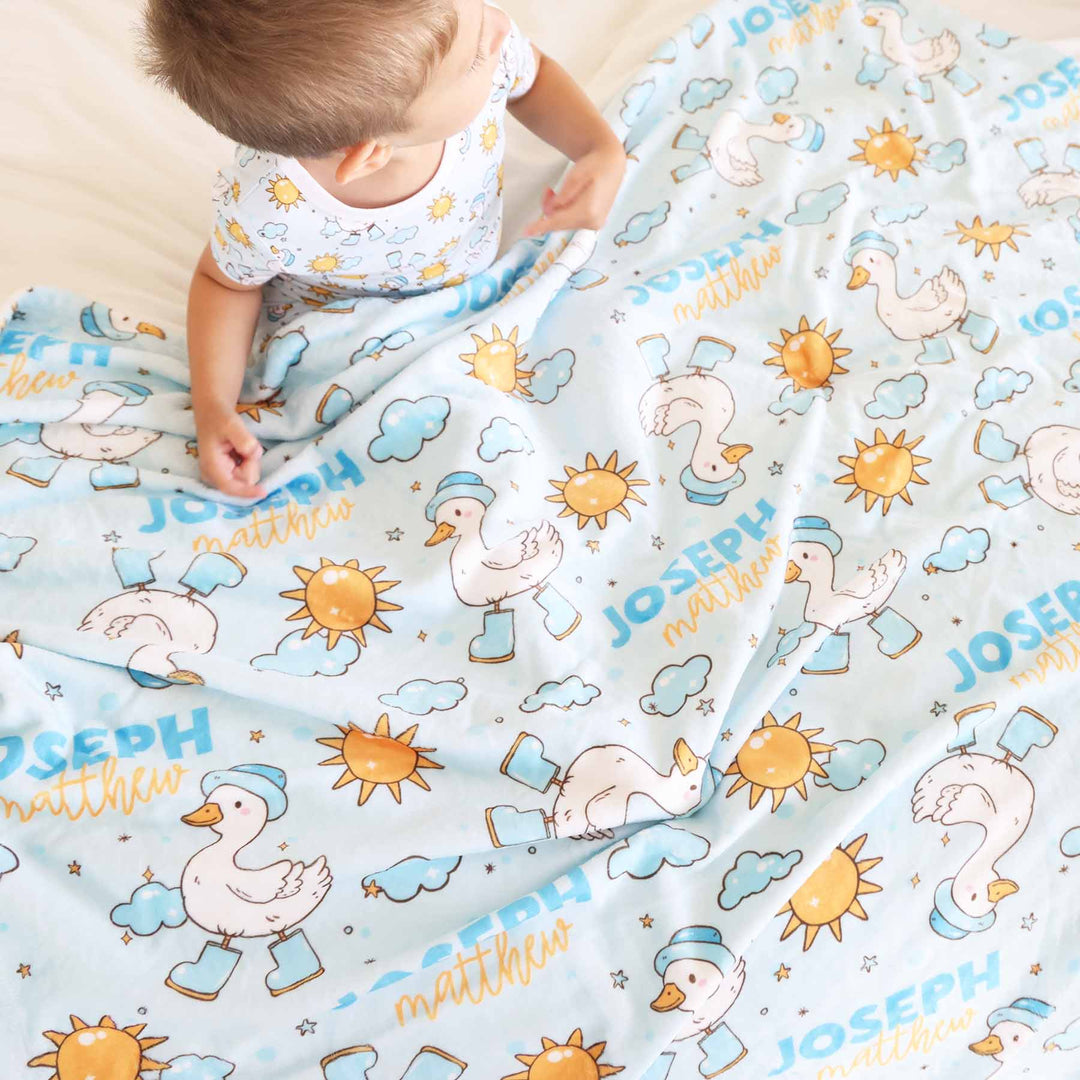 silly goose blue personalized kids blanket