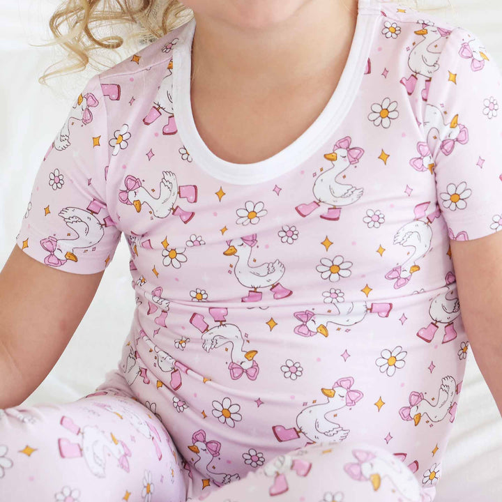 silly goose pink two piece pajama set 